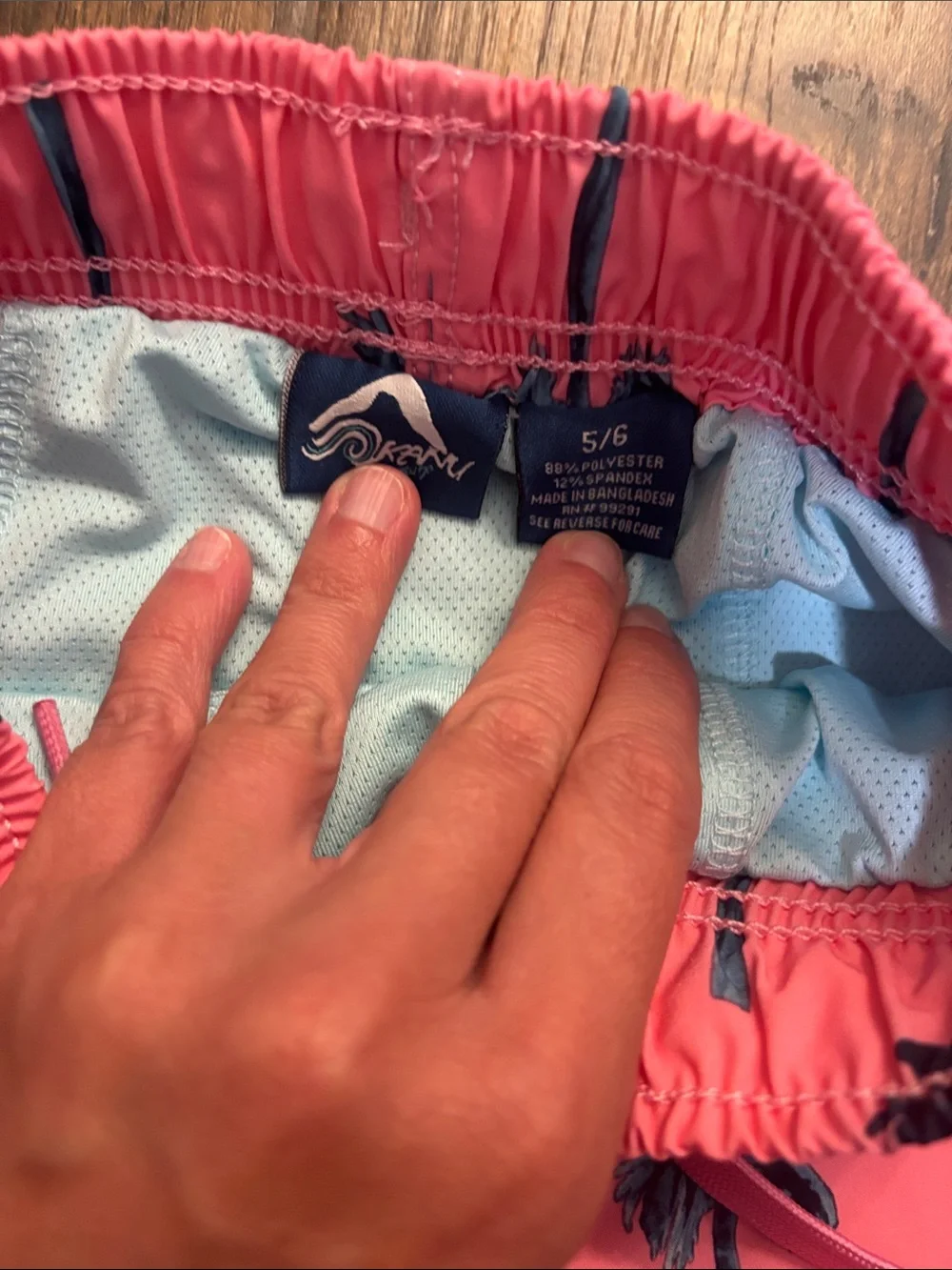 Kids' Pink Palm Print Swim Trunks